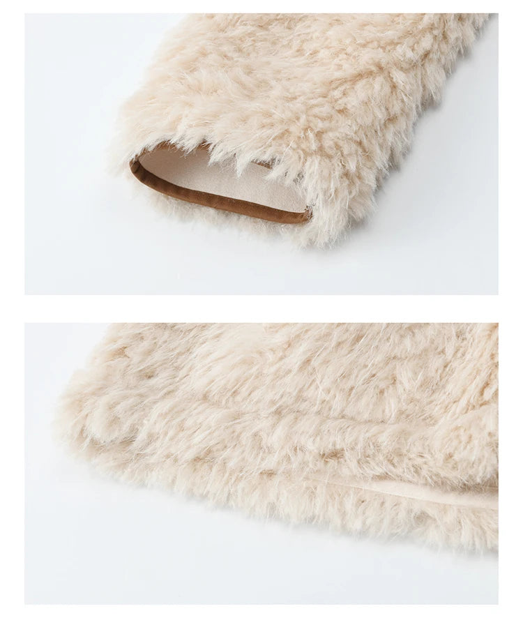 MISHOW Beige Knitted Hooded Plush Coat Warm Windproof MXE86W0908