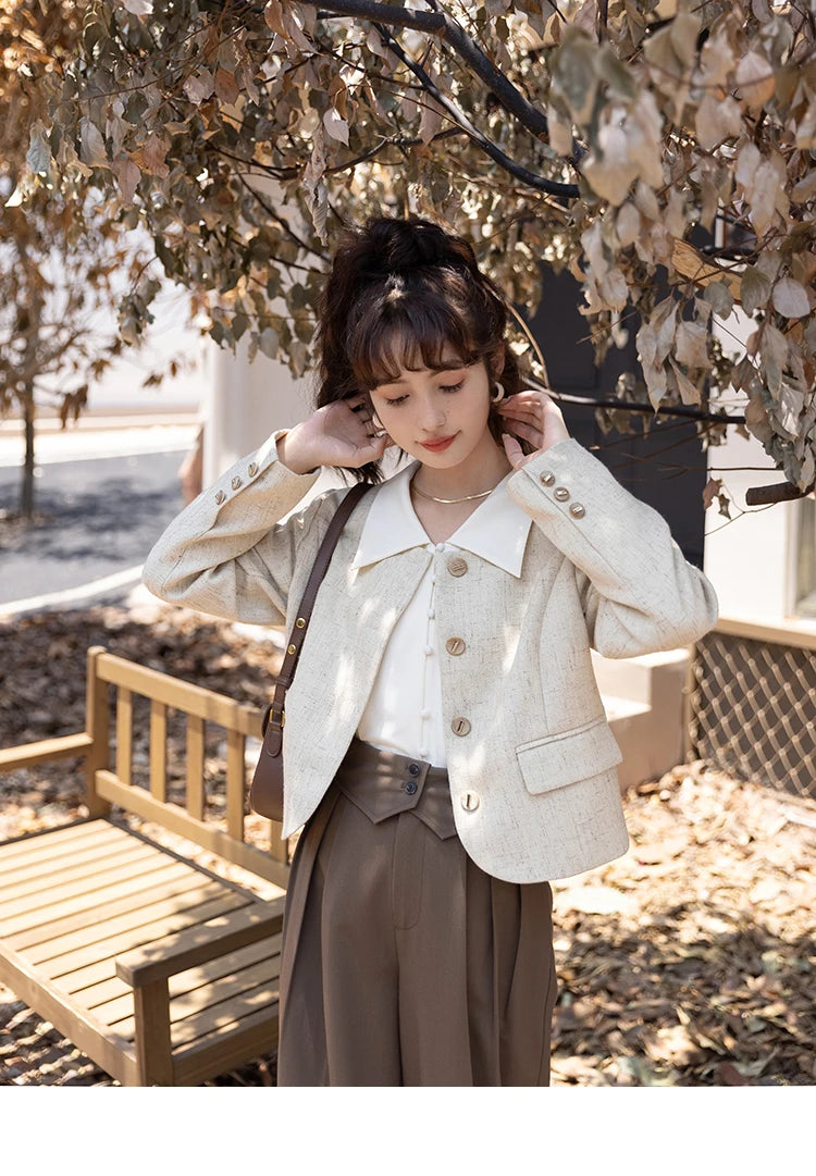 MISHOW Vintage French Lantern Sleeve Blouse Turndown Collar MXB32C0508