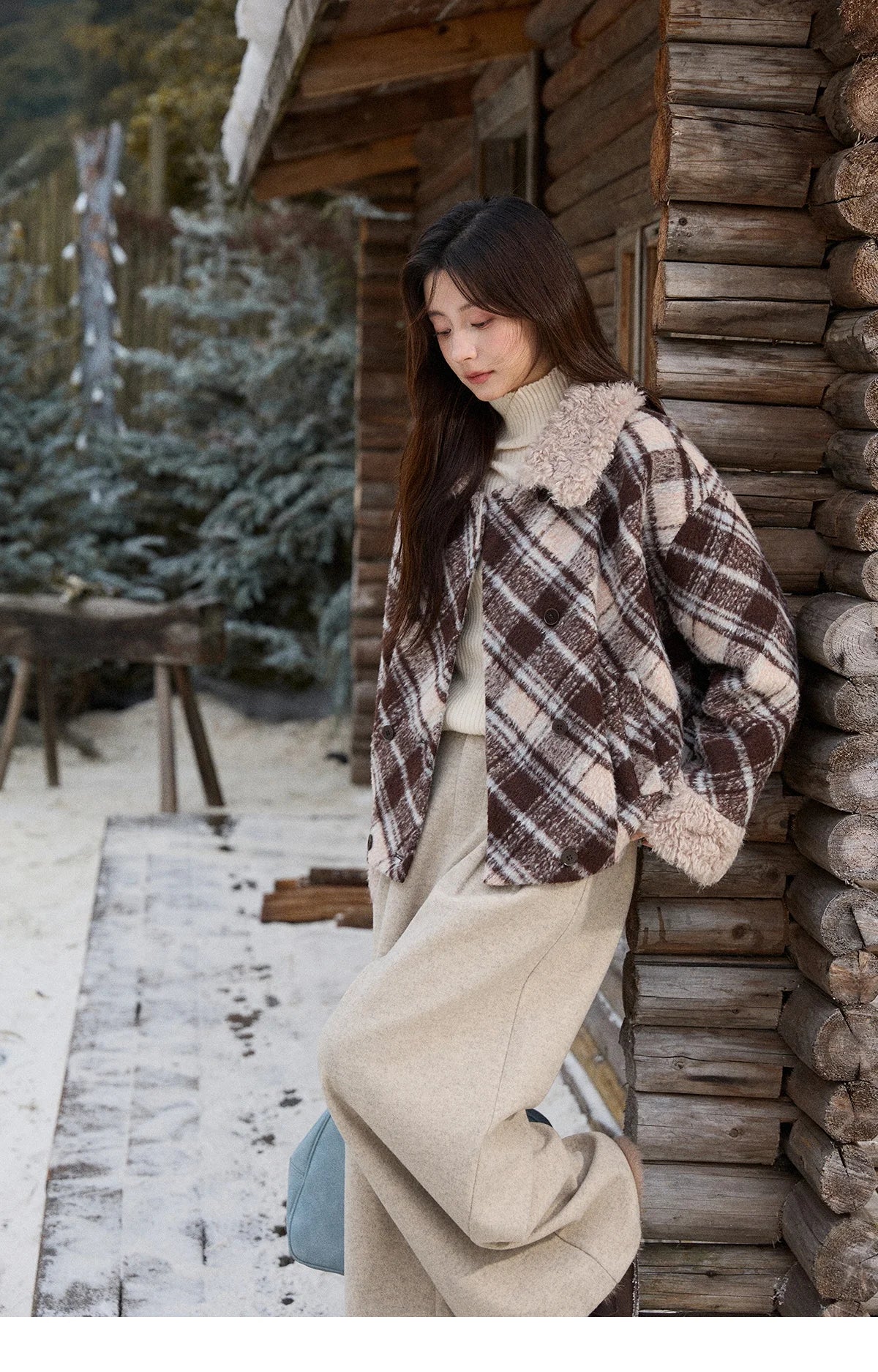 Mishow Retro Plaid Turn-Down Collar Wool Blend Jacket MXE89W0904