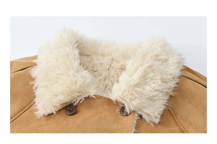 MISHOW Suede Lambskin Fleece Coat Double Breasted Windproof MXE86W0907