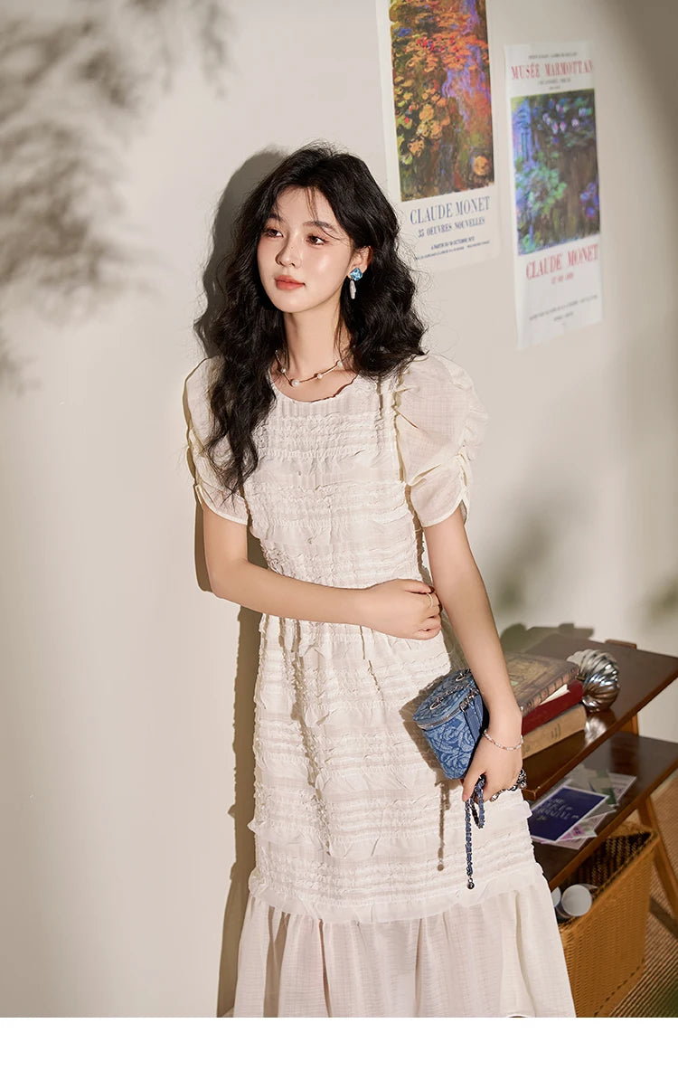 MISHOW French Lace Chiffon Midi Dress MXD21L1756