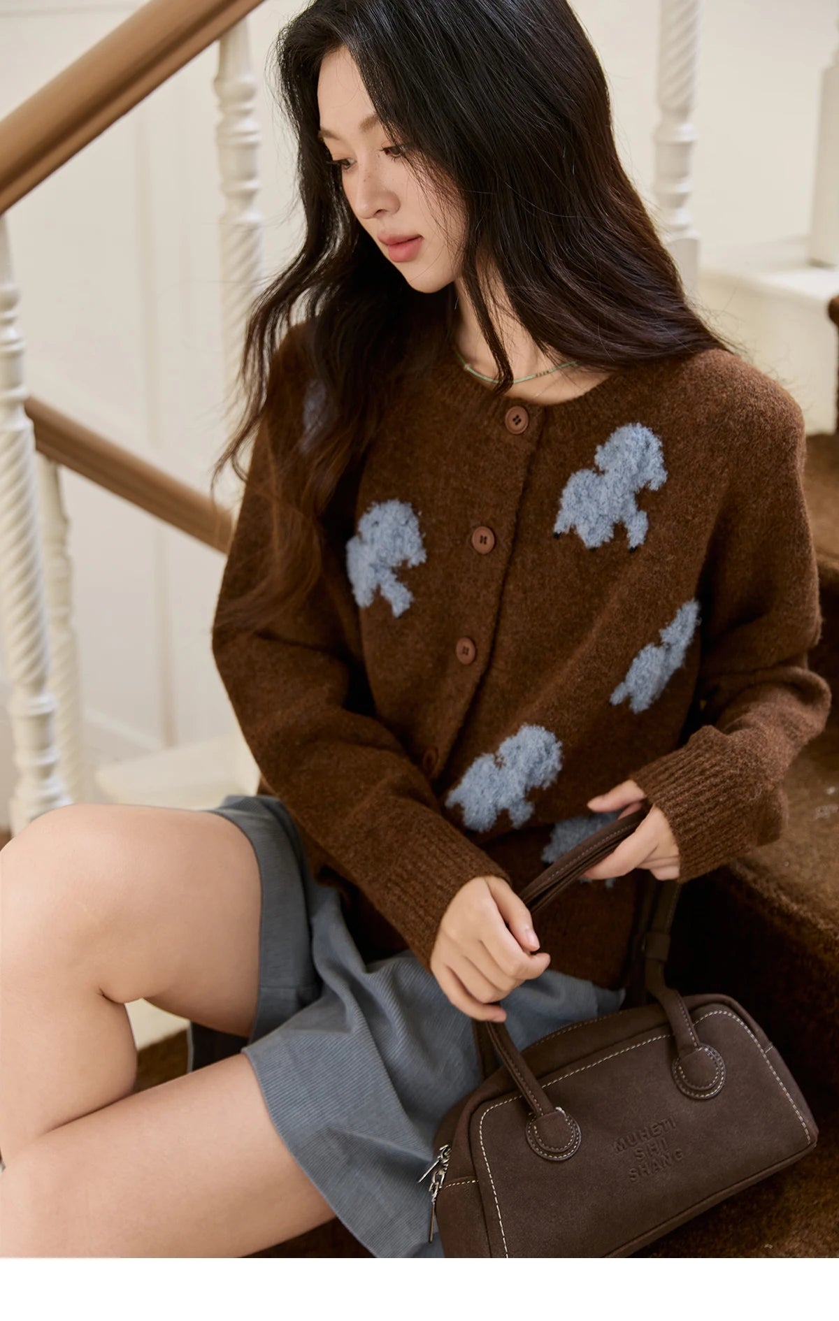 Mishow Lamb Jacquard Round Neck Cardigan MXE48Z2571