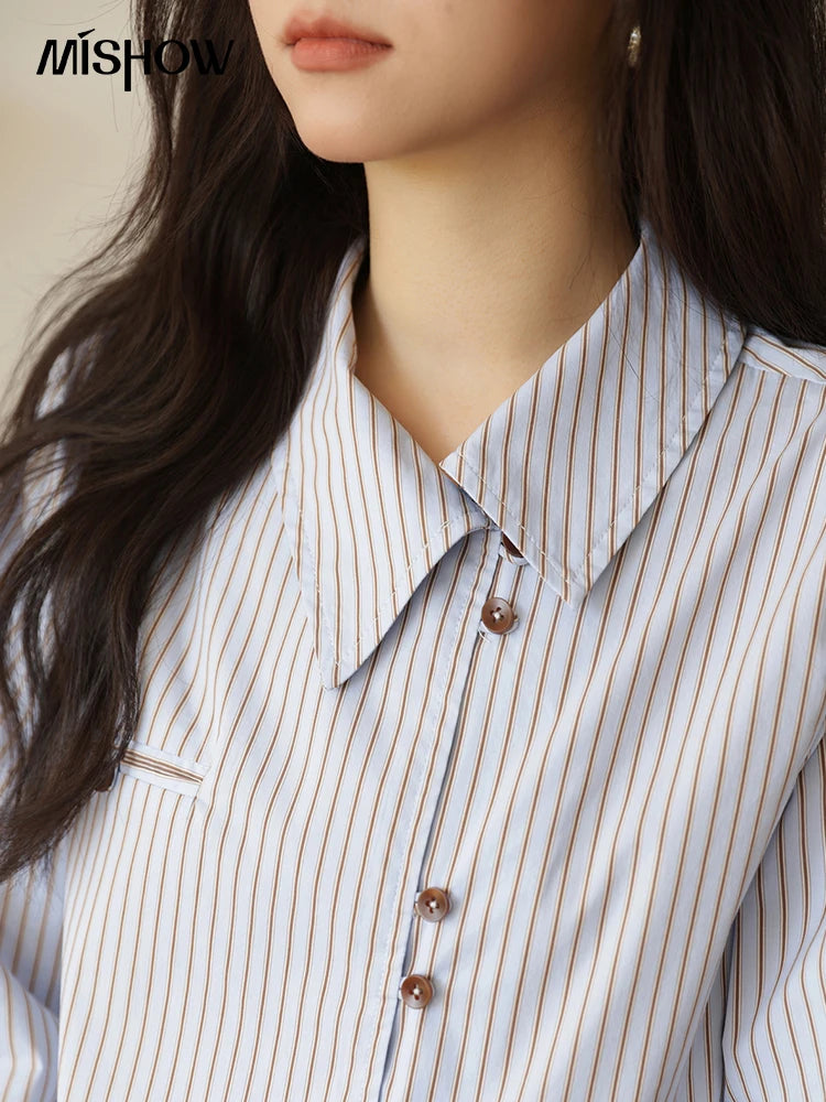MISHOW Striped Asymmetric Shirt Vintage Loose Long Sleeve MXE42C2375