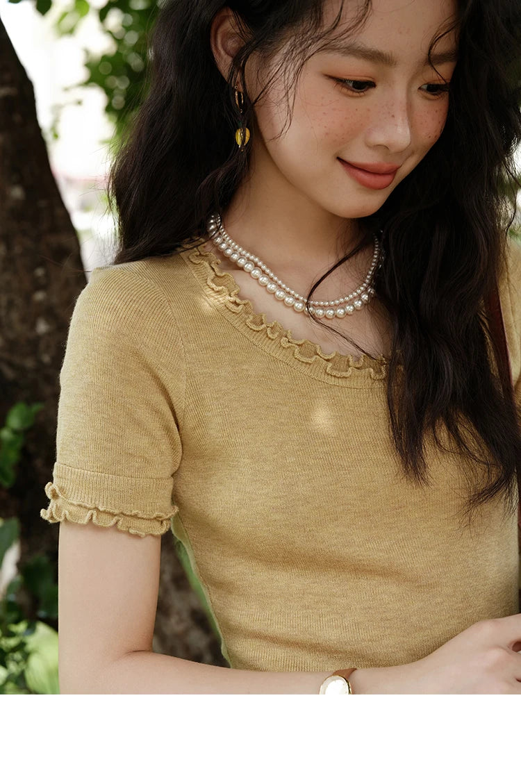 Mishow Round Neck Ear Edge Short Sleeve Tee MXE32Z1233