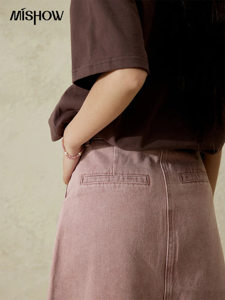 MISHOW High Waist Slim Denim Skirt Straight Pockets MXD44B0506