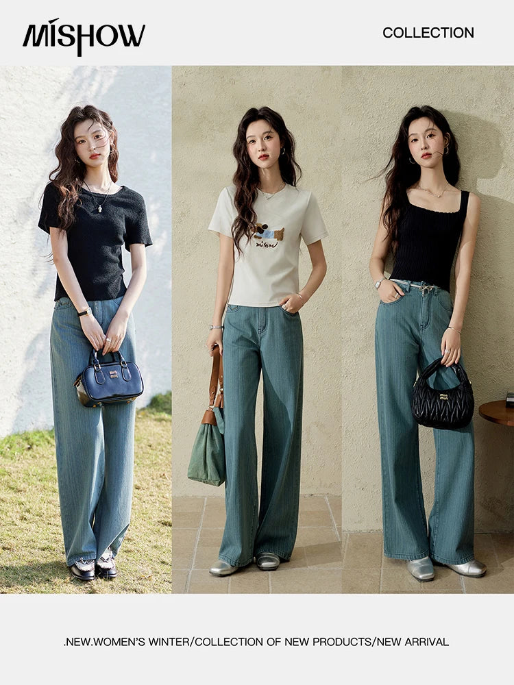Mishow Embroidery Pockets Straight Leg Jeans MXE14K0870