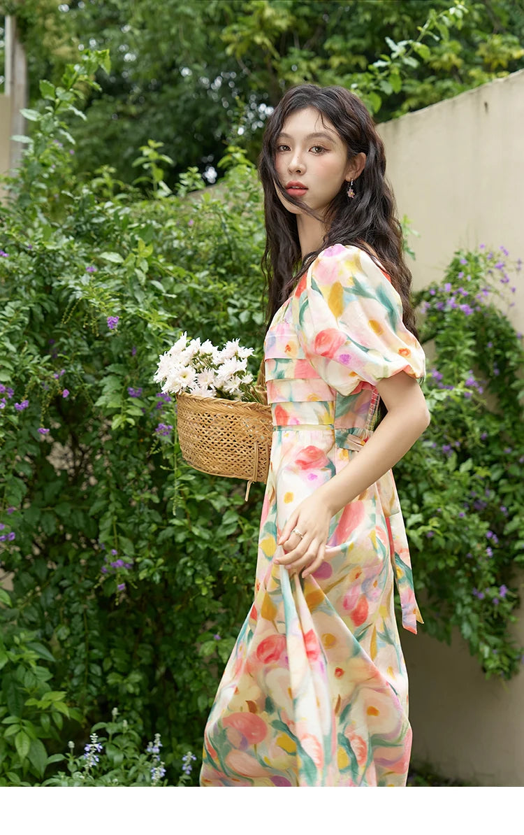 Mishow French Tulip Fragmented Flower Puff Dress MXD28L1896