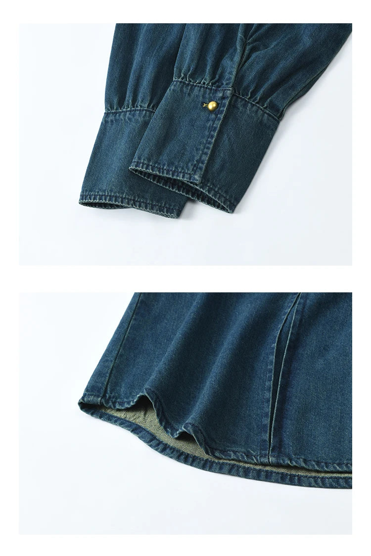 MISHOW 100% Cotton Denim Shirt O-Neck Loose Fit MXE12C0384