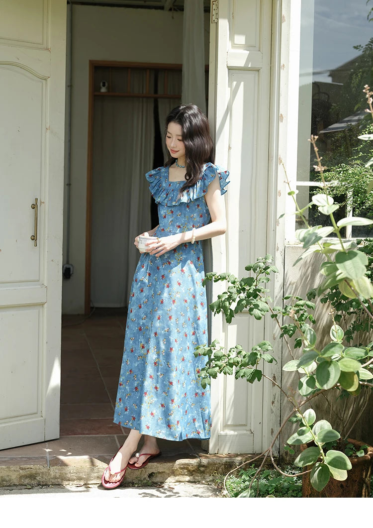 MISHOW Floral V-Neck Lace-Up Flying Sleeve Dress MXE39L2436