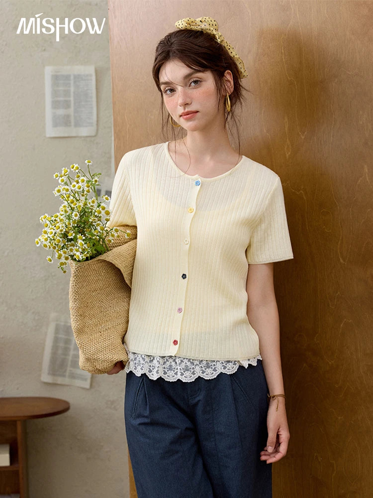 Mishow Short Sleeve Round Neck Summer Cardigan MXE34Z1268
