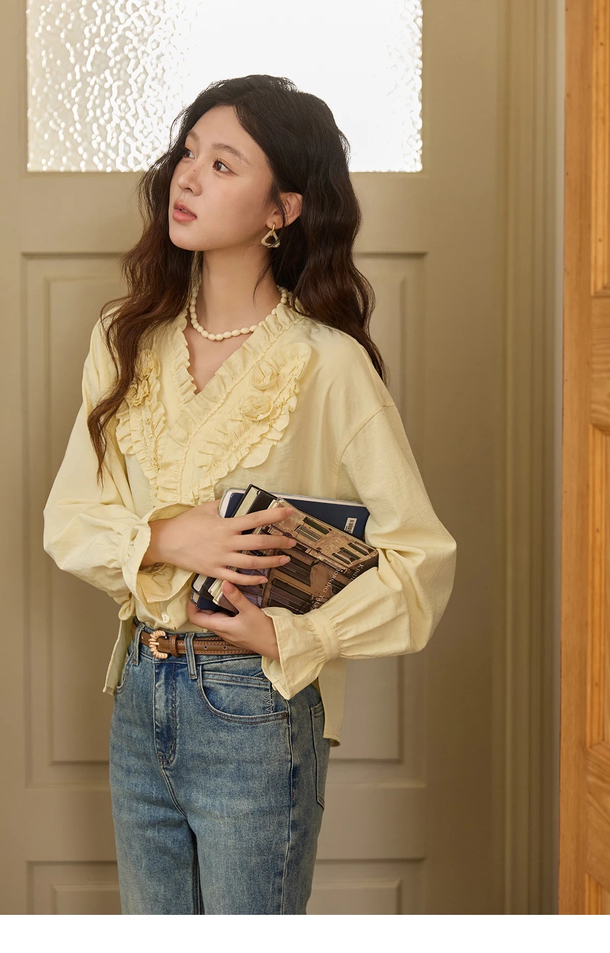 MISHOW Hand Sewn Rose Blouse Lantern Sleeves MXE44X2470