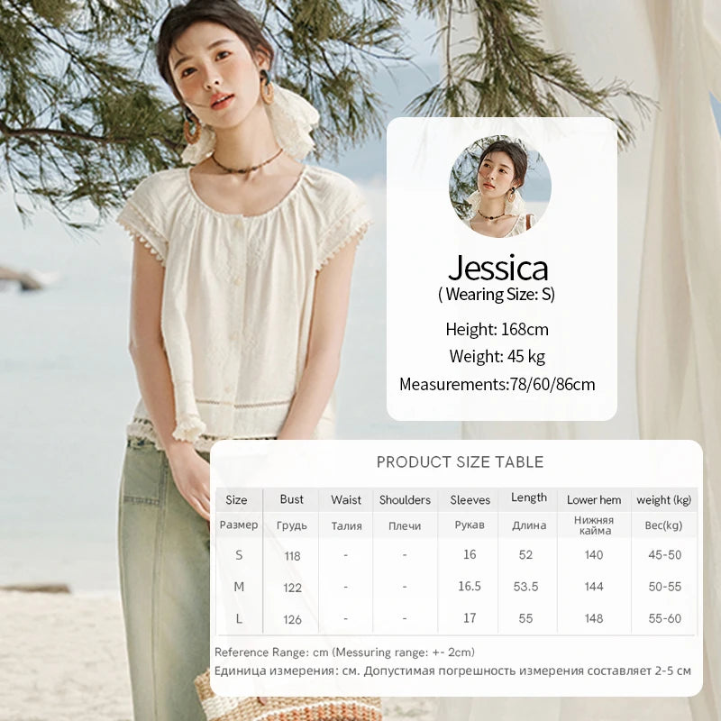 MISHOW Embroidered French Shirt Round Neck Short Sleeve MXE33X1744