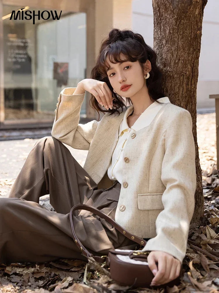 MISHOW Vintage French Lantern Sleeve Blouse Turndown Collar MXB32C0508