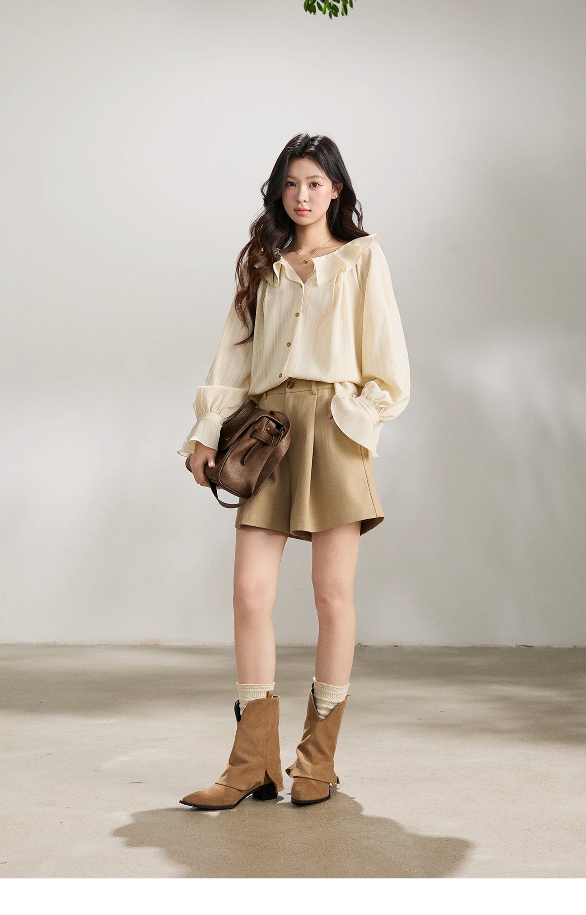 MISHOW Ruffled Collar Striped Shirt Flare Sleeve MXF13C2438