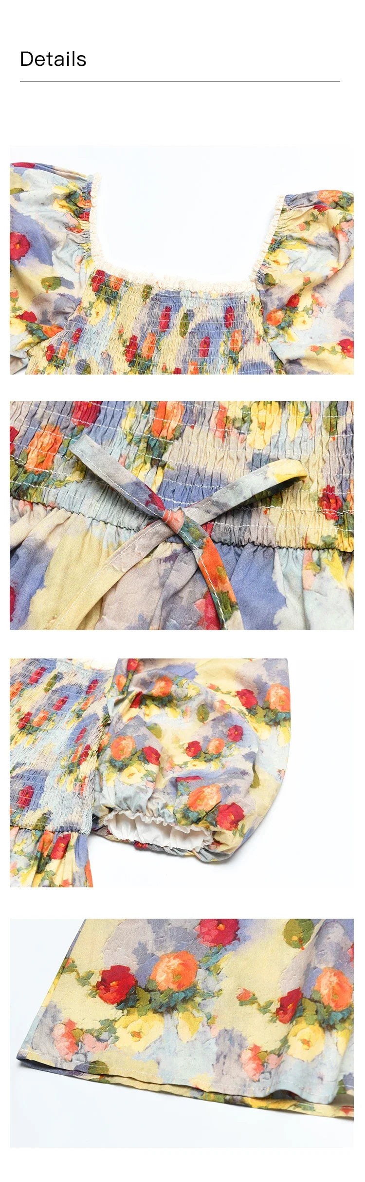 Mishow Floral Smocked Puff Sleeve Beach Dress MXD24L1905