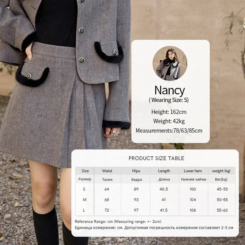 Mishow Plaid Tweed Jacket & Half Pleated Skirt Set MXD43W0442