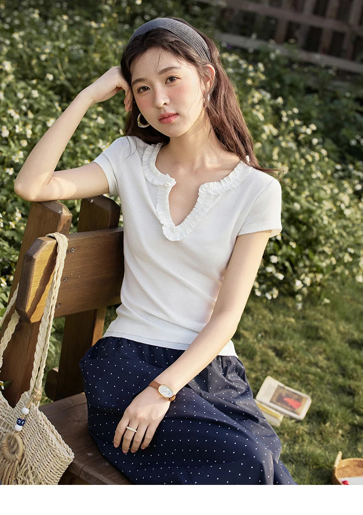 Mishow V-Neck Solid Straight Shoulder Tee MXE35T0562