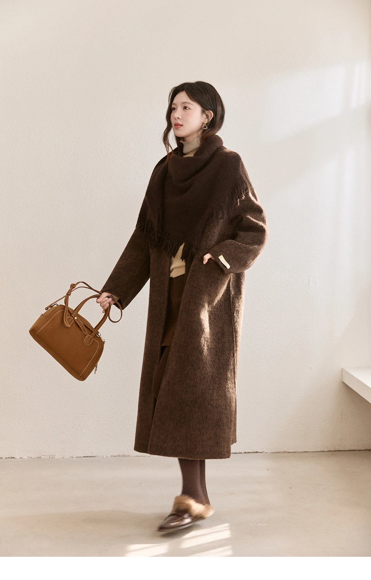 Mishow Woolen Coat with Scarf Invisible Buckle Design MXE93W1030