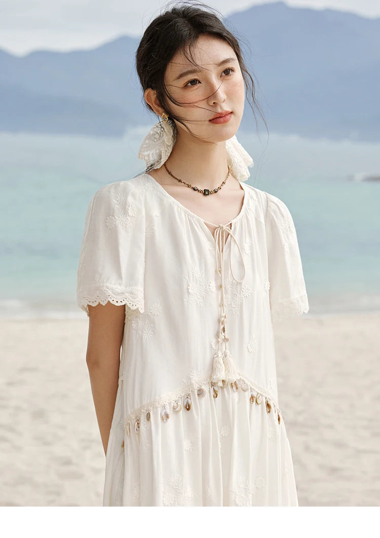 Mishow Bohemian V-Neck Shell Lace Midi Dress MXE33L2195