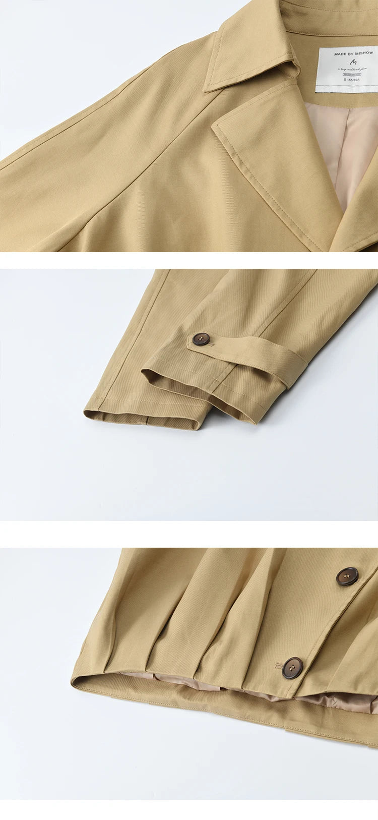 Mishow Khaki Handmade Pleated Short Trench MXE43W0804