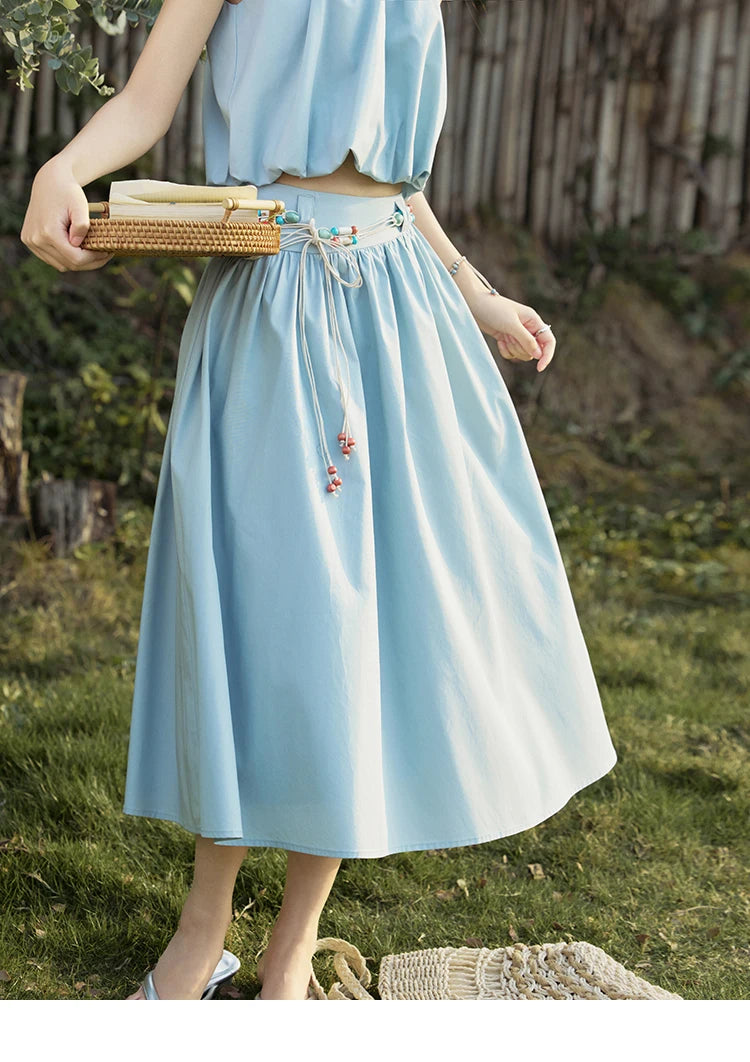 Mishow Solid Halter Neck Top & Midi Skirt Set with Belt MXE33T0546