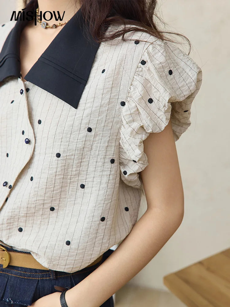 MISHOW Polka Dot Blouse Butterfly Sleeve MXE31C0776