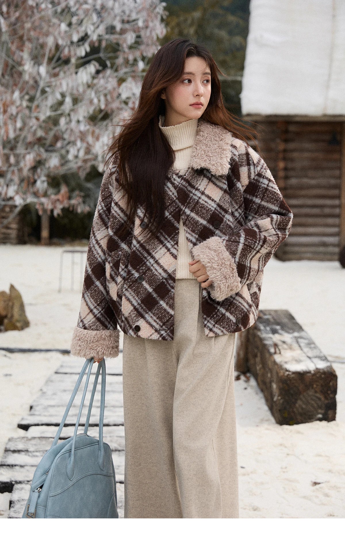 Mishow Retro Plaid Turn-Down Collar Wool Blend Jacket MXE89W0904