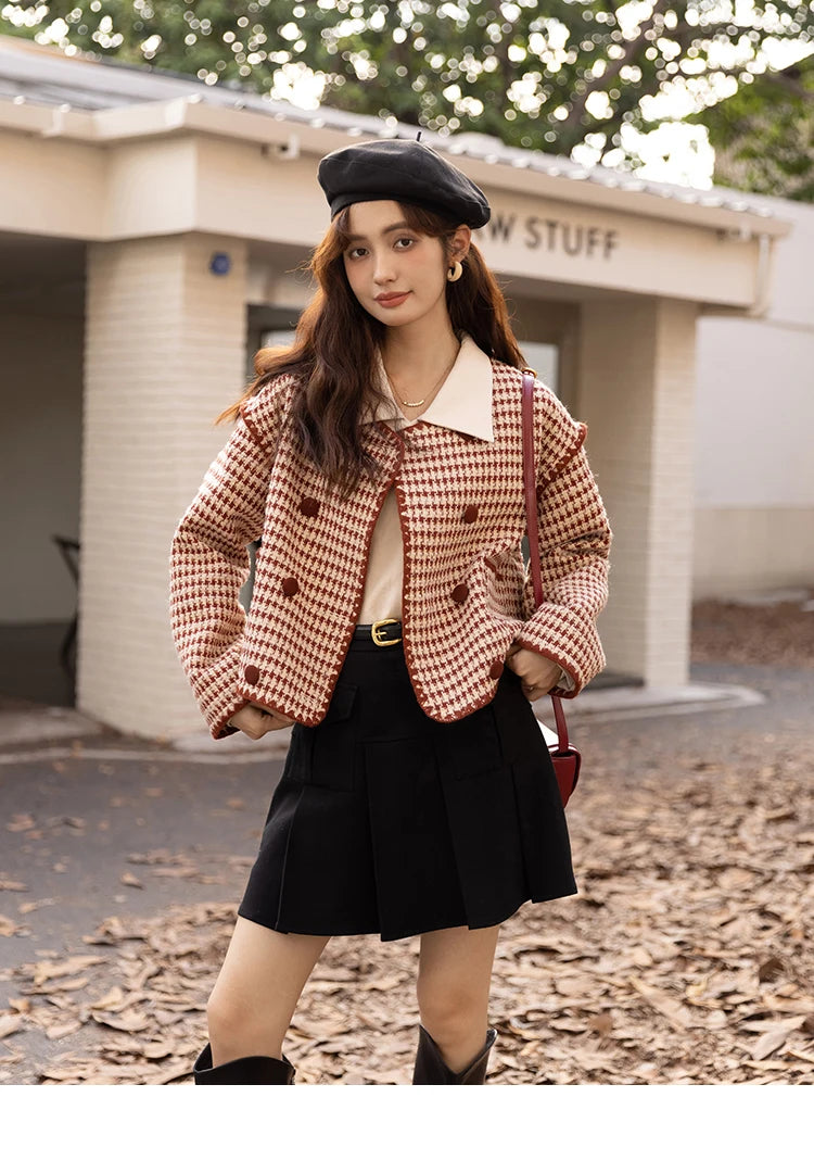 Mishow Elegant Plaid Wool Blend Short Coat MXB42W0479