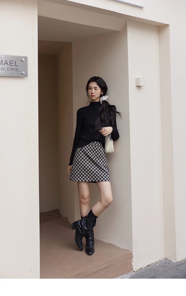Mishow Ruffled Edge High Collar Slim Knit Top MXD48Z0850