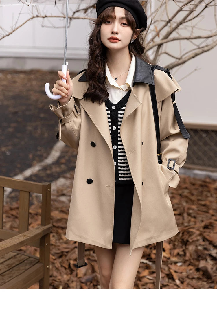 Mishow Polo Collar Patchwork Long Trench Coat MXB33W0399