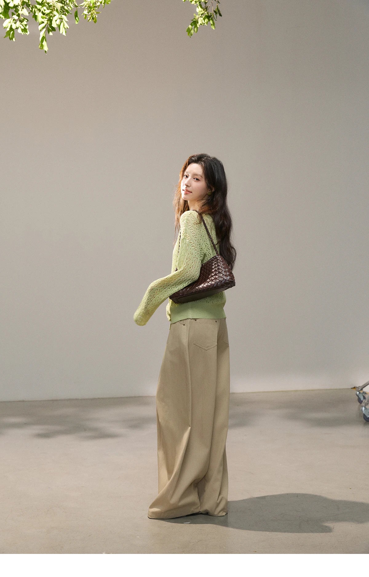 Mishow Green Hollow Cable Knit Top & Camisole Set MXF16T1524