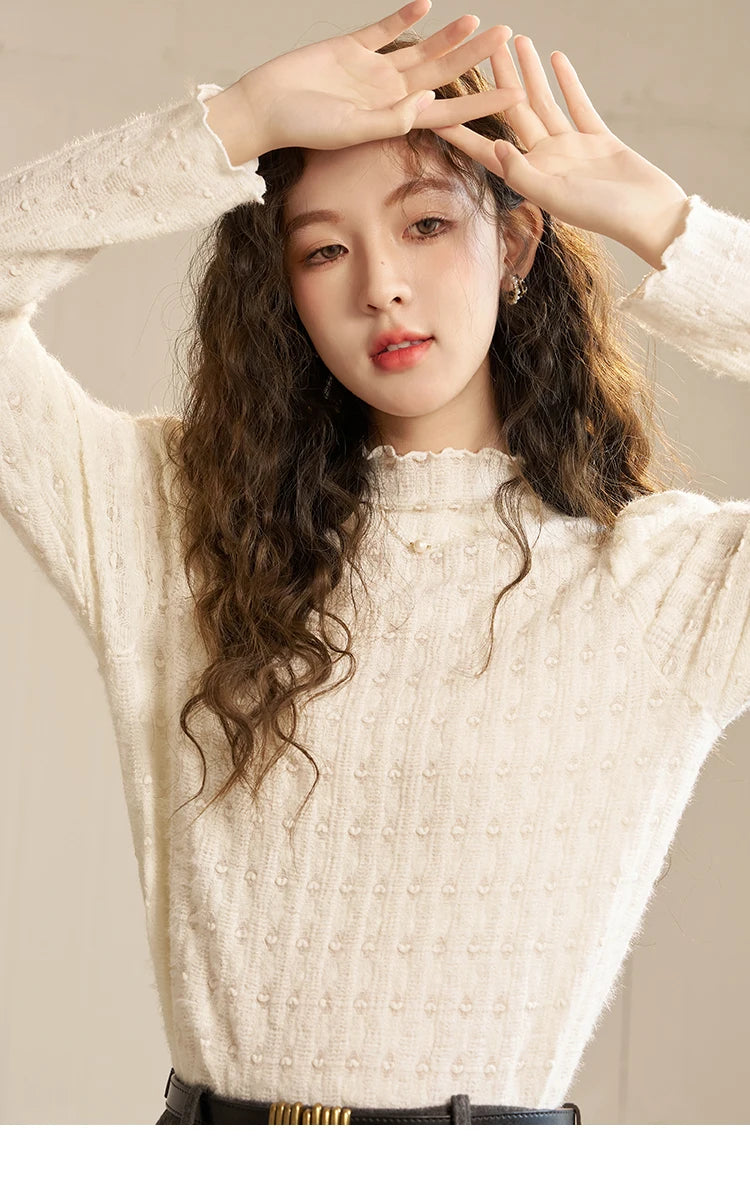 Mishow Lace Mock Neck Bottoming Shirt MXC58Z0481