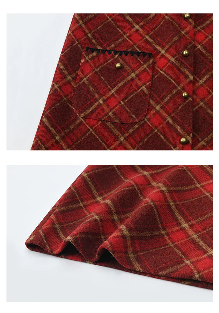 Mishow Plaid Square Neck Woolen Vest Dress MXD58L2078