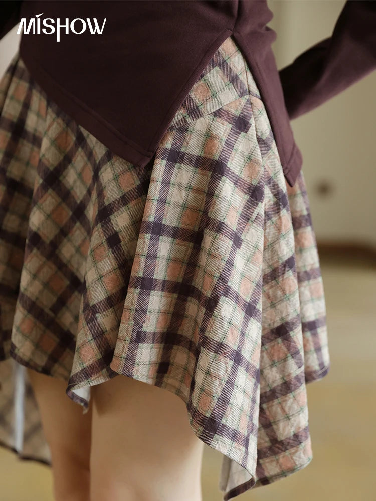 Mishow Purple Plaid Irregular Ruffle Hem Skirt MXE42B2395