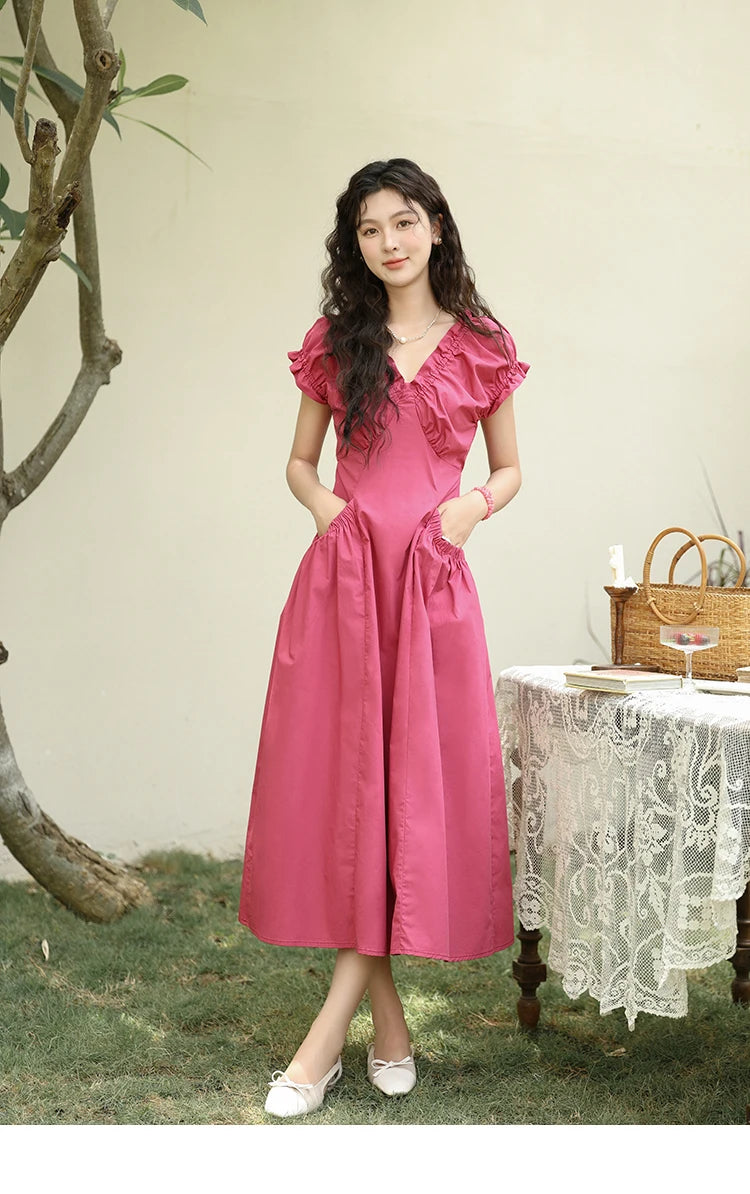 Mishow 100% Cotton V-Neck Pocket Dress MXD29L1934