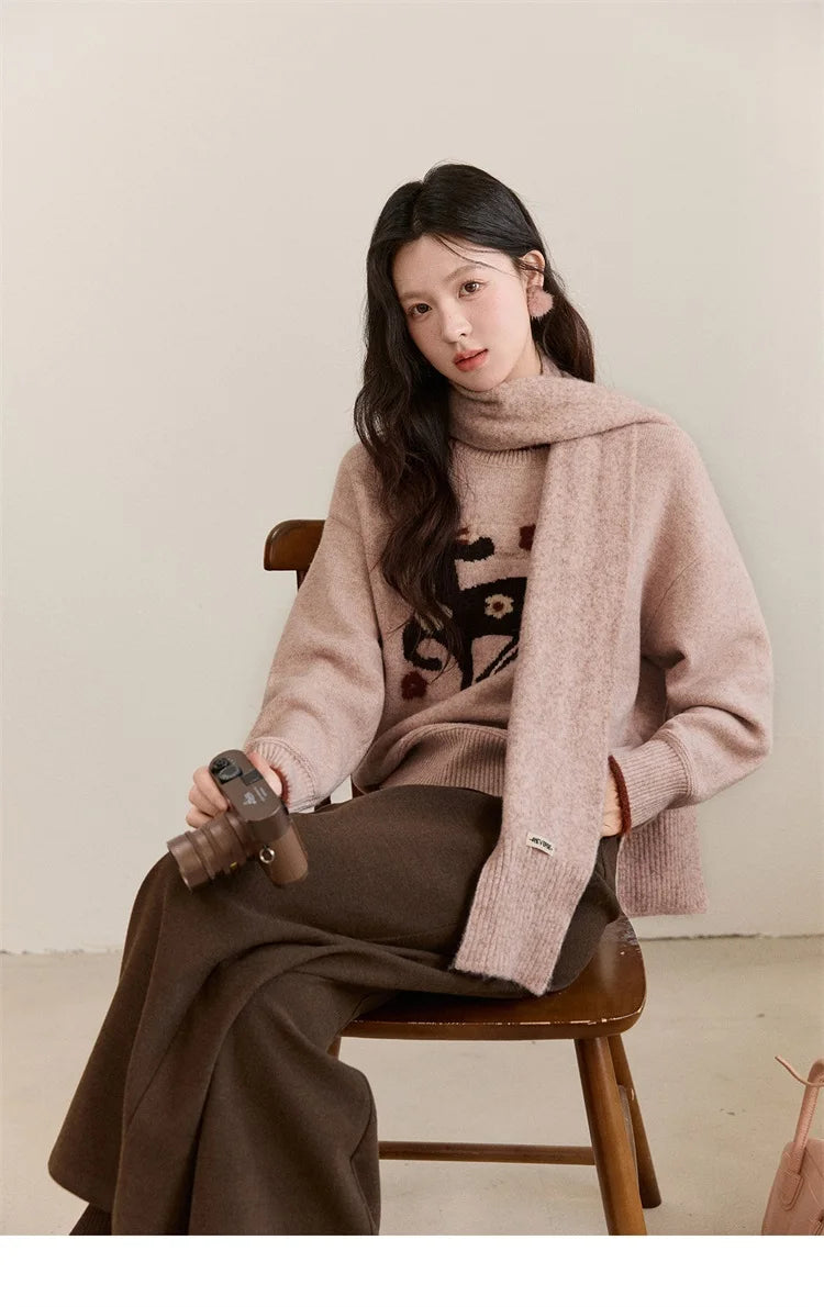 Mishow Horse Pattern Faux Mink Fur Cuff Sweater MXE94Z2863