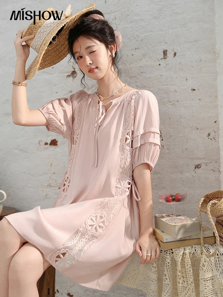 Mishow French Hollow Embroidered Lace-Up Dress MXD30L1950