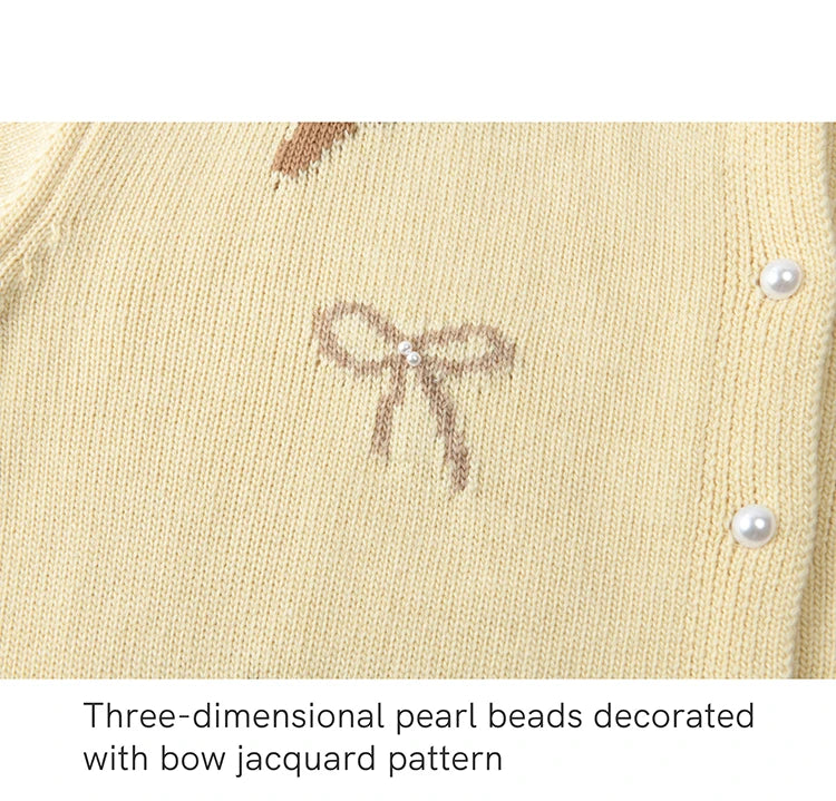 Mishow Yellow Dog Bow Jacquard Pearl Button Sweater MXE13Z1197