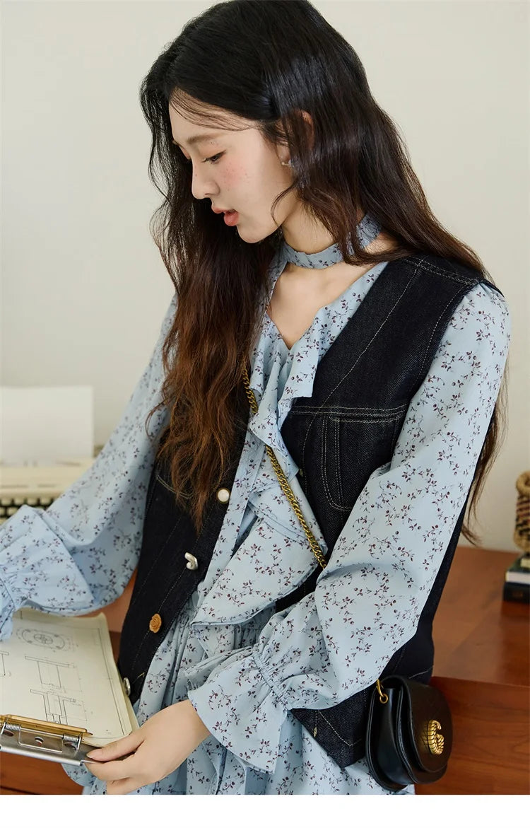 Mishow Denim V-Neck Vest with Pockets MXE45W0868