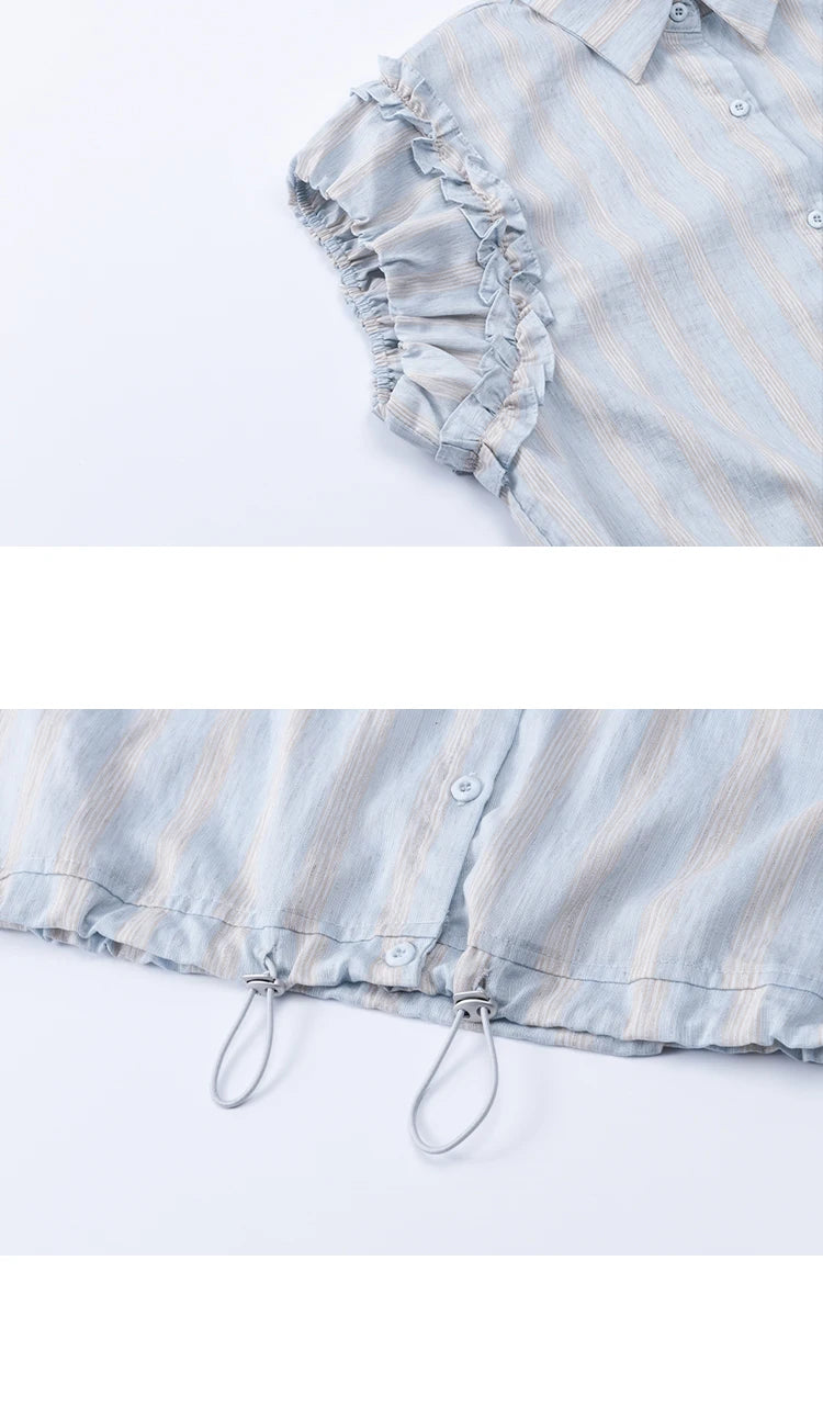 MISHOW Striped Short Sleeve Shirt Turn-Down Collar MXE38C2347
