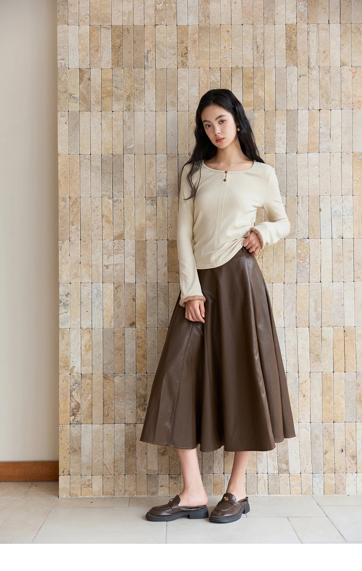 Mishow Apricot Brushed Knit Pleated Pullover MXE48Z2517