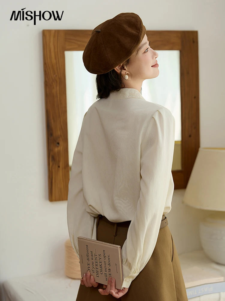 MISHOW Apricot Retro Lace V-Neck Blouse MXE45X2486