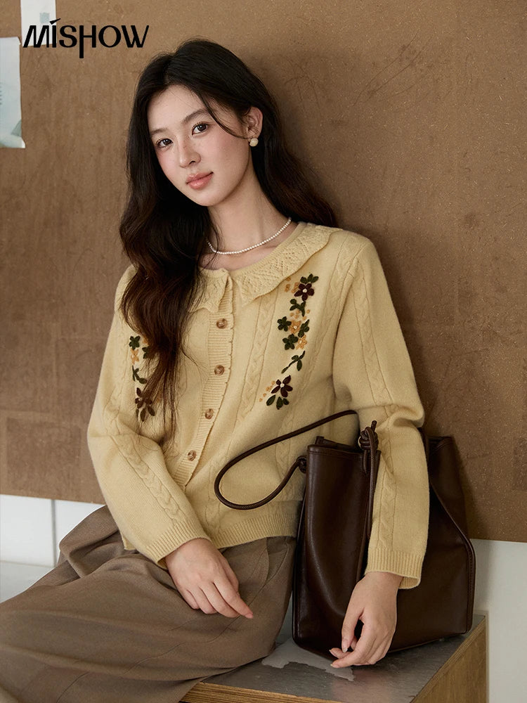 Mishow Peter Pan Collar Floral Cable Cardigan MXF11Z2904