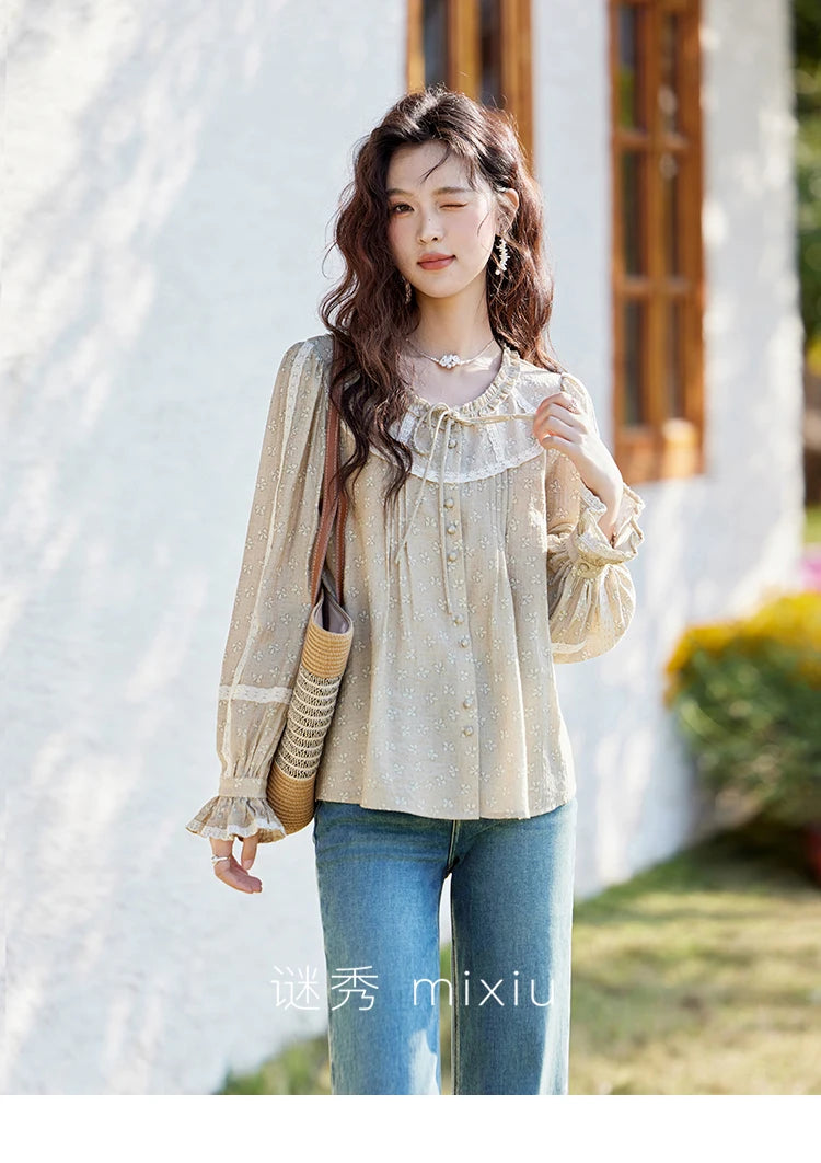 MISHOW Floral Round Neck Shirt Ruffled Collar Petal Sleeve MXE14X1729