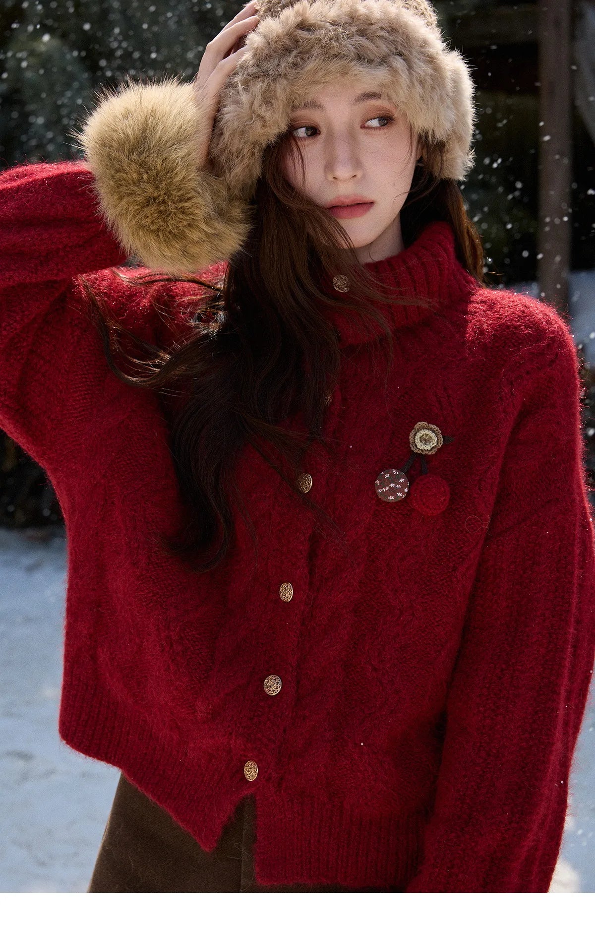 Mishow Red Cable Knit Stand Collar Cardigan MXE92Z2827