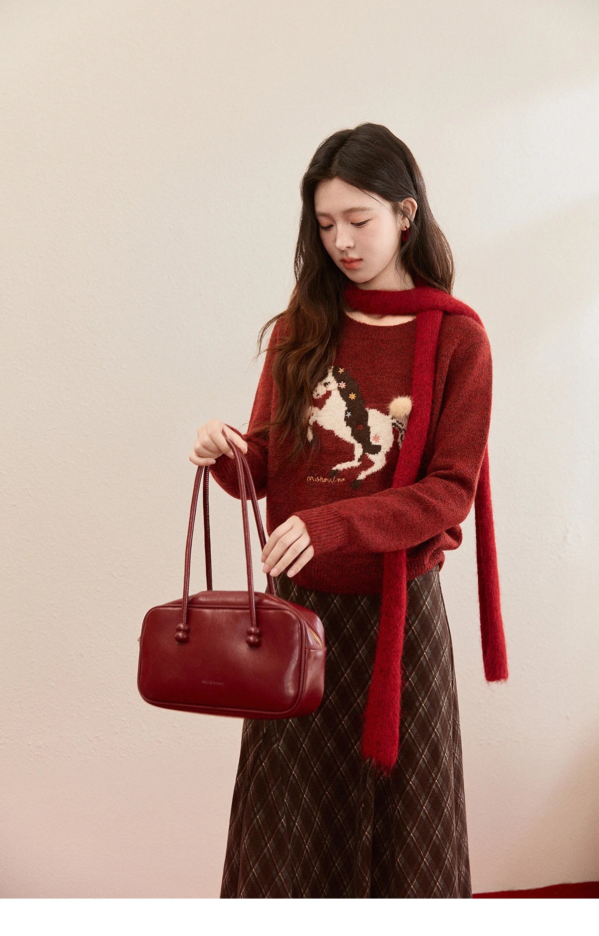 Mishow Christmas Red Jacquard Pony Sweater MXE94Z2861
