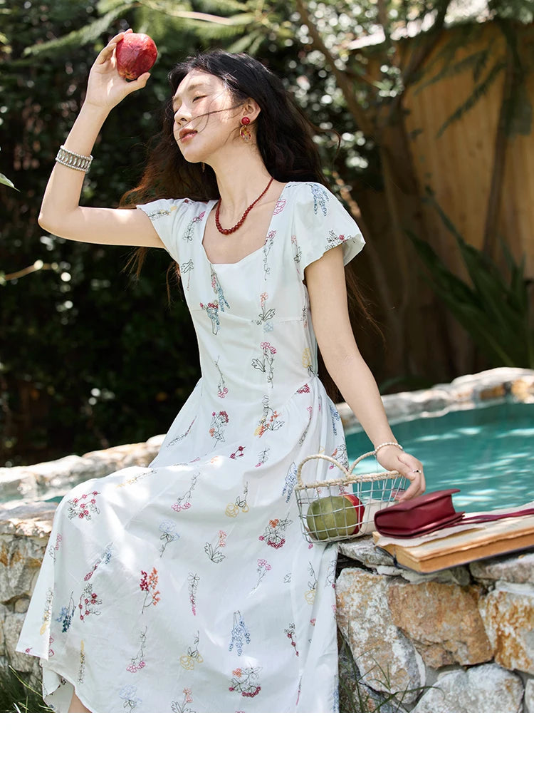 Mishow French Embroidery Square Neck Puff Sleeve Dress MXE39L2389