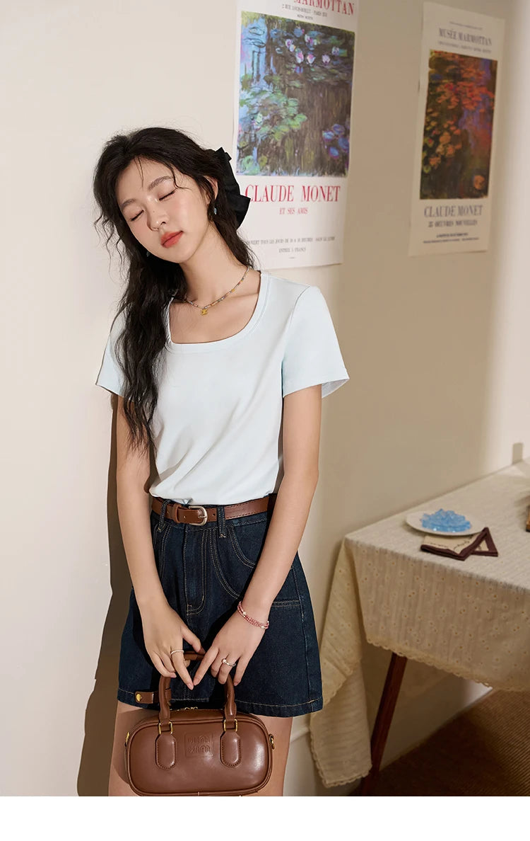 Mishow Square Neck Solid Tee MXC12T0641