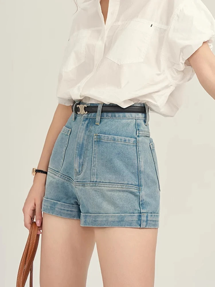 Mishow Denim Blue High Waist Straight Shorts MPD26K0618