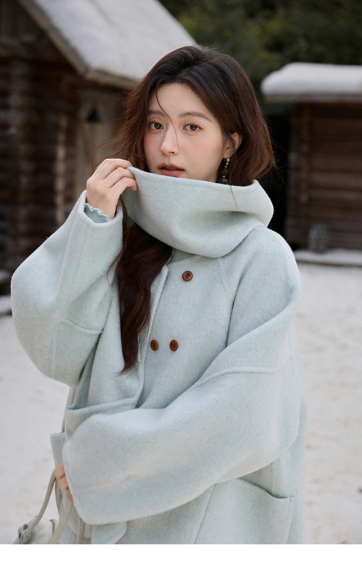 Mishow 100% Wool Mint Green Double-Faced Coat with Scarf & Gloves MXE92W1014